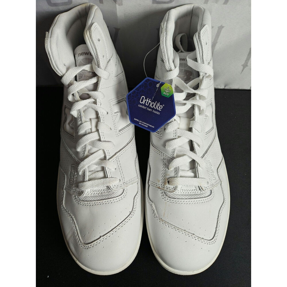 NEW BALANCE 650R Mens 13 Triple White Leather Sneakers NWT *Stains*